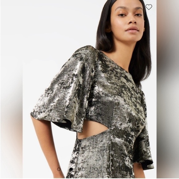 New French Connection Alara Metallic Flutter Sleeve Cutout Mini Dress Sz 10 - Picture 14 of 14